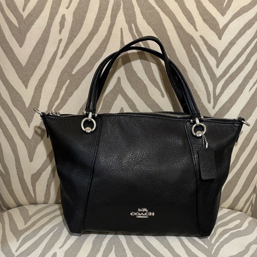 Coach Black Leather Satchel With Silver Accents
